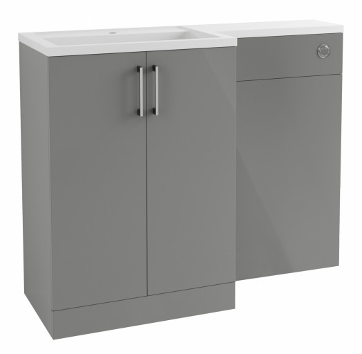 DIFTP1526Volta Grey Gloss 1100mm Floor Standing L Shape Furniture Pack Inc  Basin
