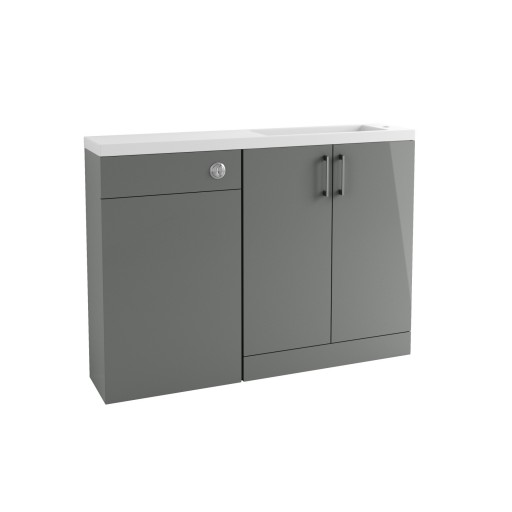 DIFTP1658Volta Grey Gloss 1207mm Floor Standing Space Saving Furniture Pack Inc  Basin
