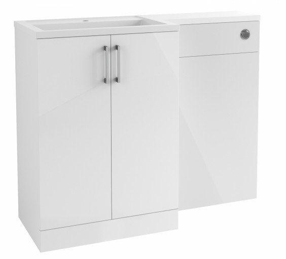 DIFTP1516Volta White Gloss 1100mm Floor Standing L Shape Furniture Pack  And  Basin