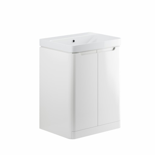 DIFTP1800Lambra White Gloss 600mm 2 Door Floor Standing Vanity Unit Inc  Basin